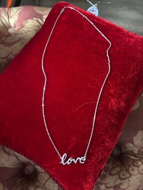 Love Script Pendant Necklace - white gold pave’ diamonds